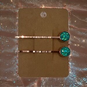 NEW Aqua Blue Druzie Design Bobby-pin Set